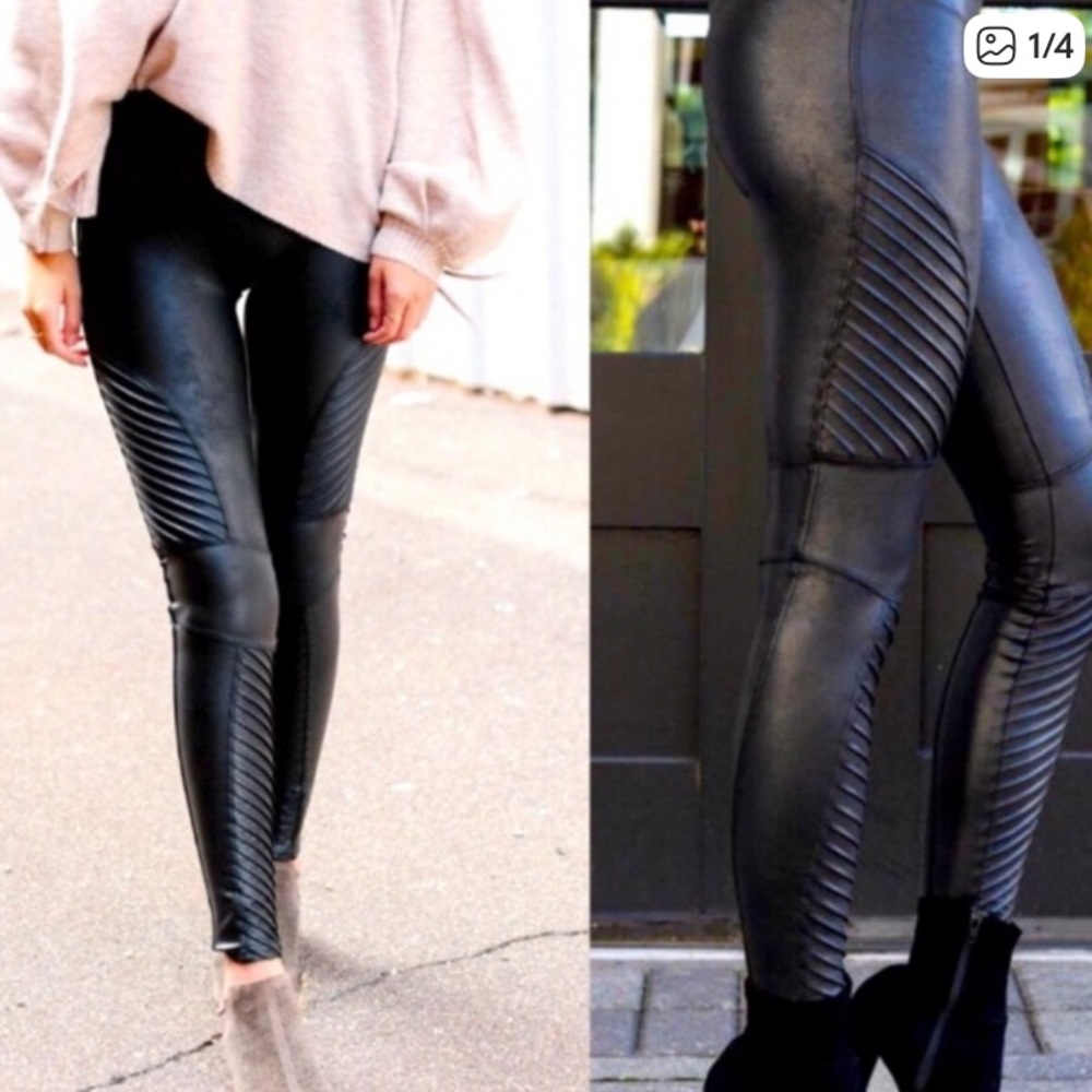 Spanx Faux Leather Moto Leggings size large